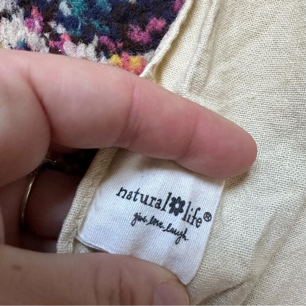 Natural Life Cat Embroidered Pom Pom Trim Linen Hand Towel